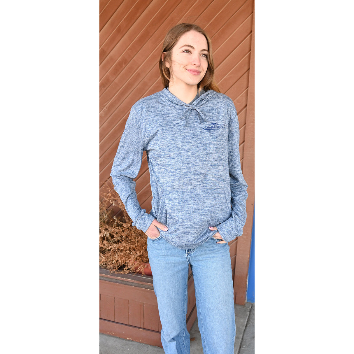 Coolhorse Heather Navy Women's Hooded Long Sleeve T-Shirt