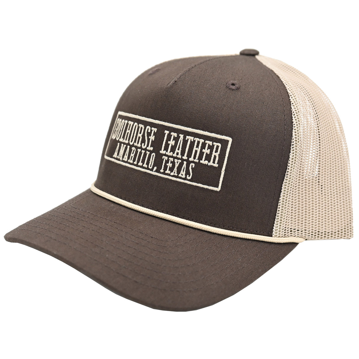 Coolhorse Brown and Khaki Mesh Snapback Cap w/ Coolhorse Leather Logo