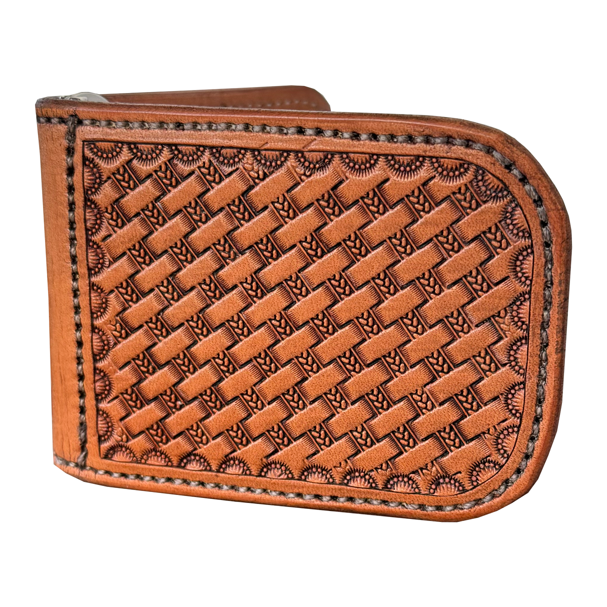 Coolhorse Leather Bifold Rounded Basket Stamp Money Clip Wallet