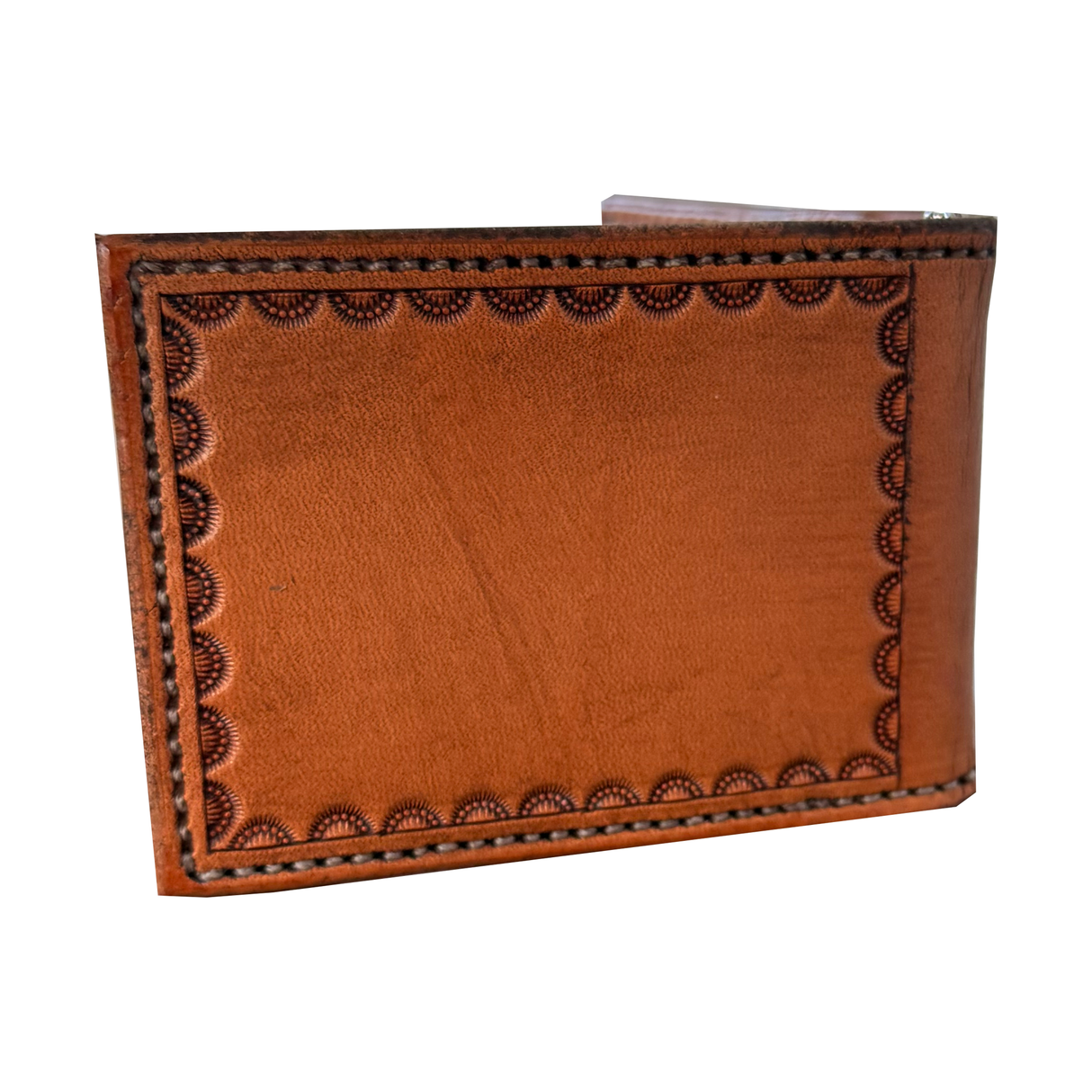 Coolhorse Leather Bifold Square Basket Stamp Money Clip Wallet