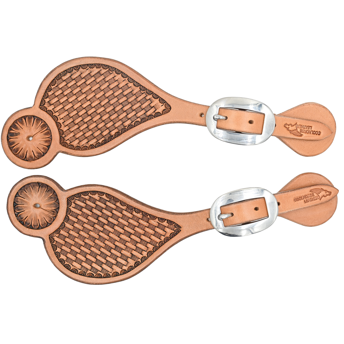 Coolhorse Leather Basket Stamped Spur Straps- Handmade in Amarillo, TX