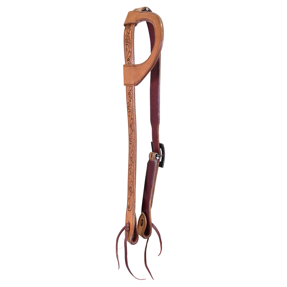 Coolhorse Leather Floral Knife Carved Slip Ear Headstall with Silver Sinclair Buckle