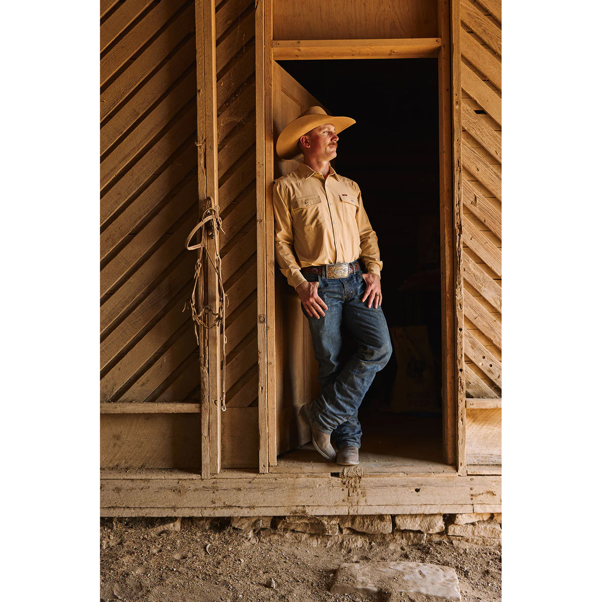San Jac Men's Long Sleeve Performance Pearl Snap Shirt - Cowboy Khaki