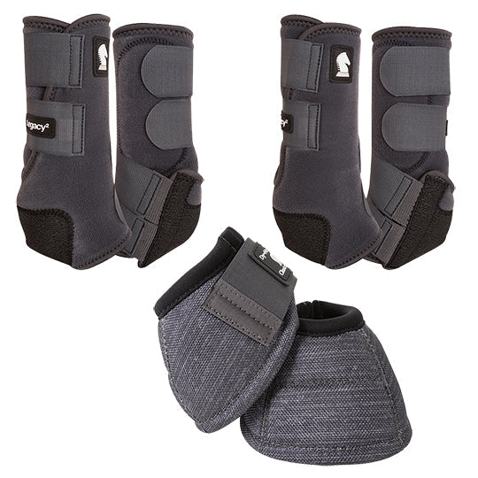 Classic Equine Legacy2 Complete Package, Front, Hind, & Bell Boot Combo Pack- Charcoal