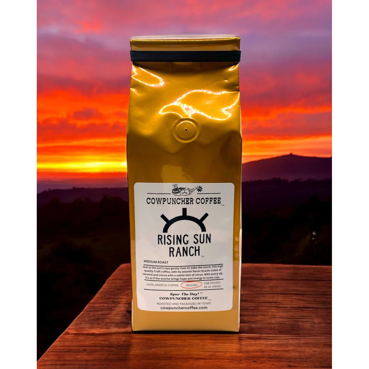 Cowpuncher Coffee Rising Sun Ranch Medium Roast Coffee Grounds- 1lb