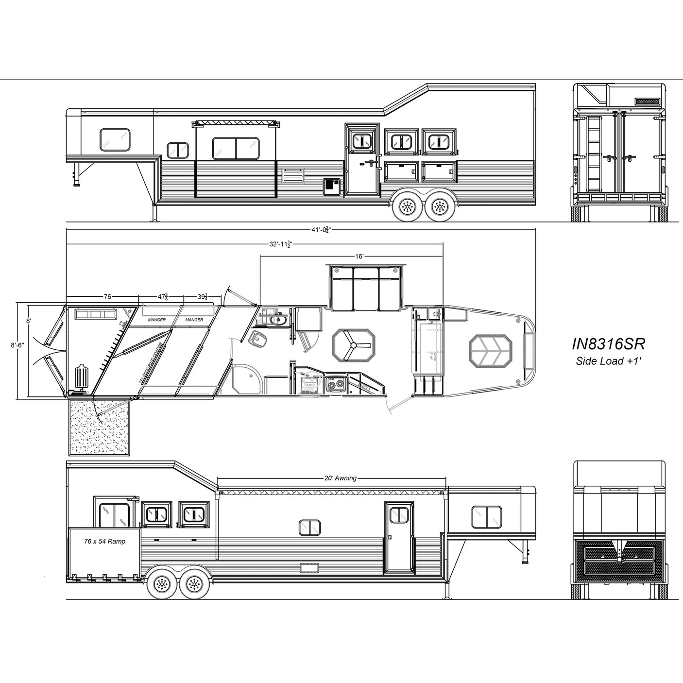 2027 Lakota Infinity 3 Horse Trailer with 16' Living Quarters, Side Load, Super Rear Tack