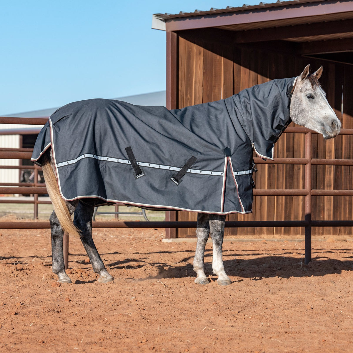 Classic Equine 5K Cross Trainer Turnout Blanket w/ Attached Hood- Charcoal