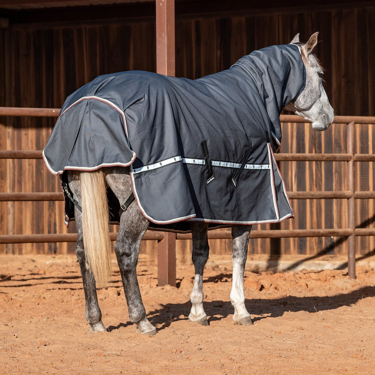 Classic Equine 5K Cross Trainer Turnout Blanket w/ Attached Hood- Charcoal