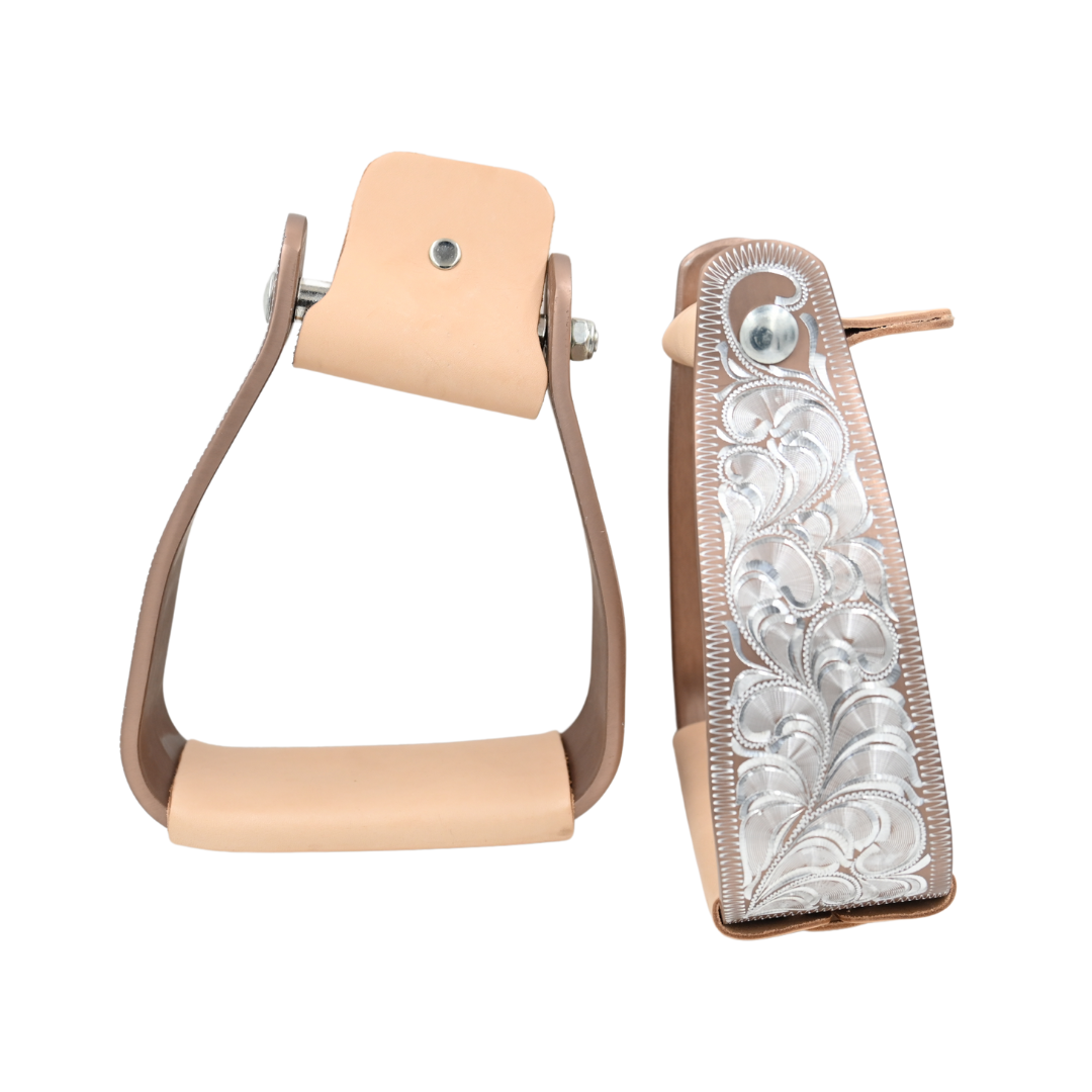 Coolhorse Aluminum Engraved Angled Stirrups 3" - Copper