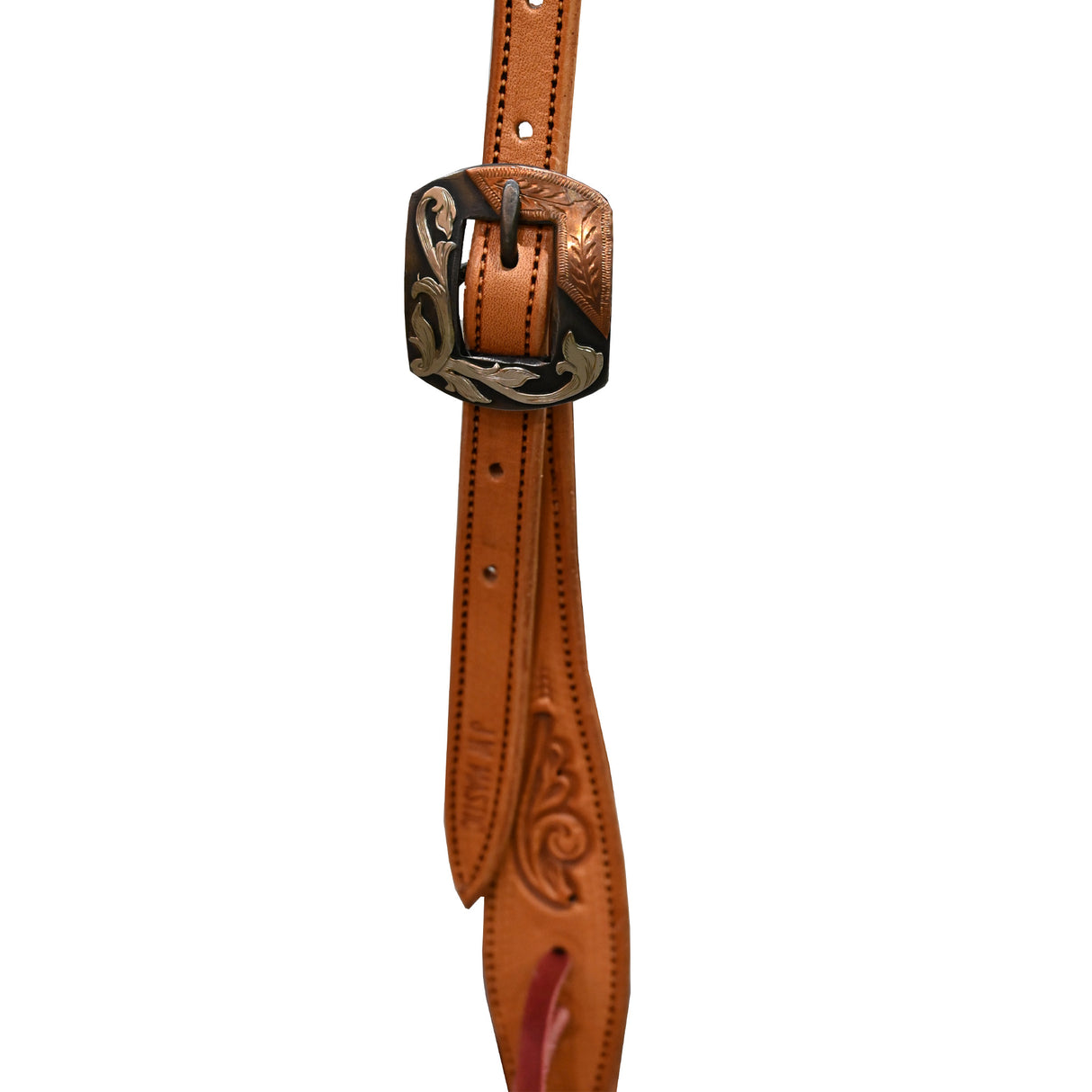Coolhorse Leather Floral Tooled Slot Ear Headstall with Copper Sinclair Buckle