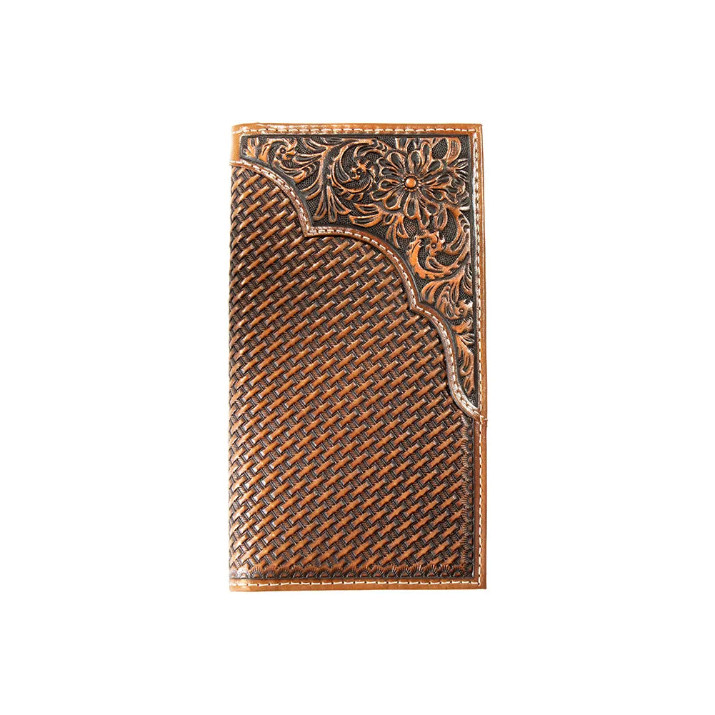 3D Leather Men's Tan Basket Weave Rodeo Style Wallet