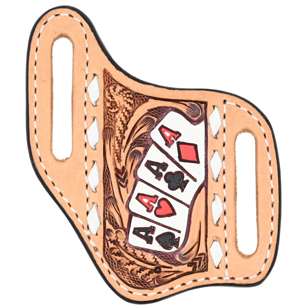 3D Leather Pancake Knife Sheath with Hand Painted Card Suit