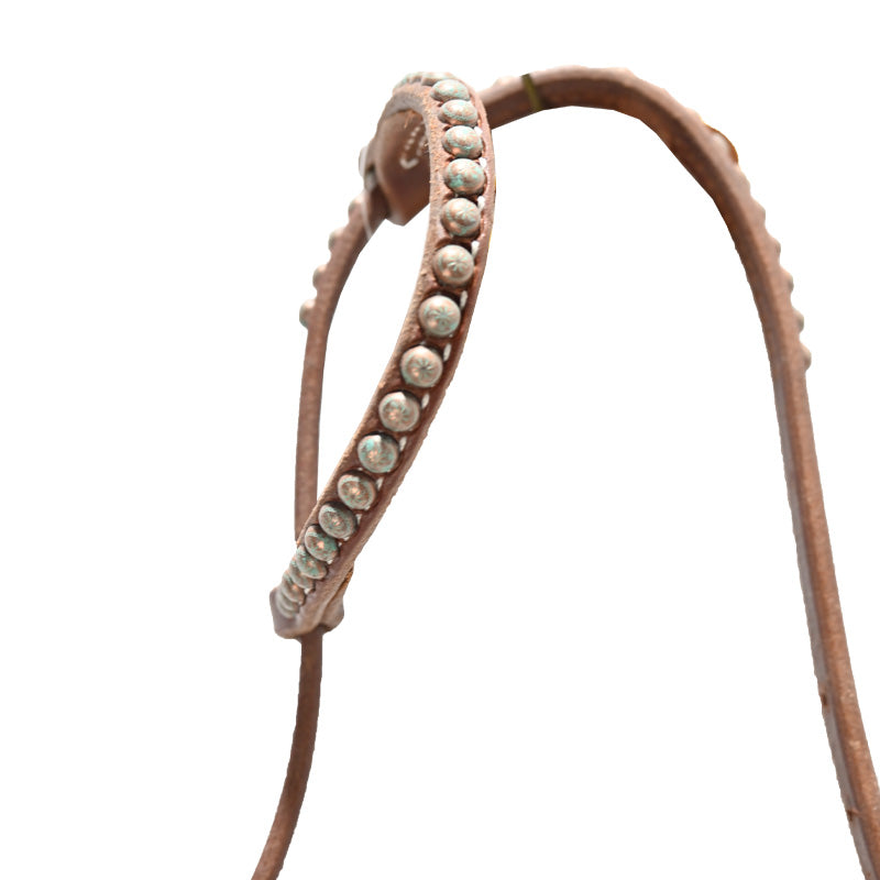 Cowperson Tack Slip Ear Headstall with Copper Buckle and Patina Turquoise Spots