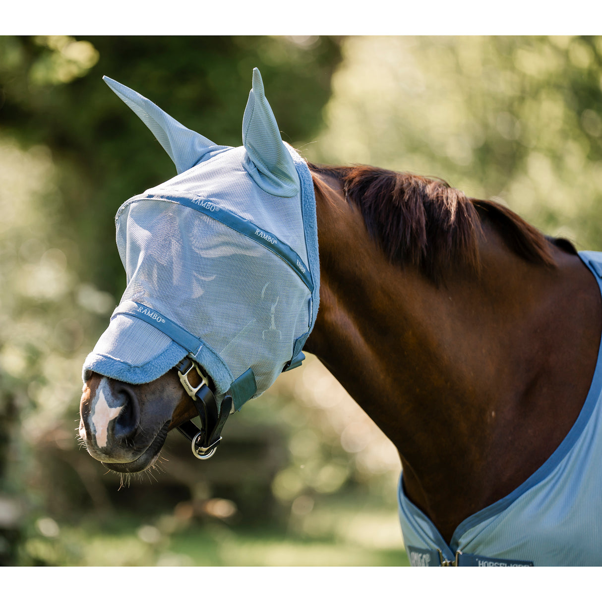 Horseware Rambo Plus Fly Mask- Heather Blue/Blue/Silver