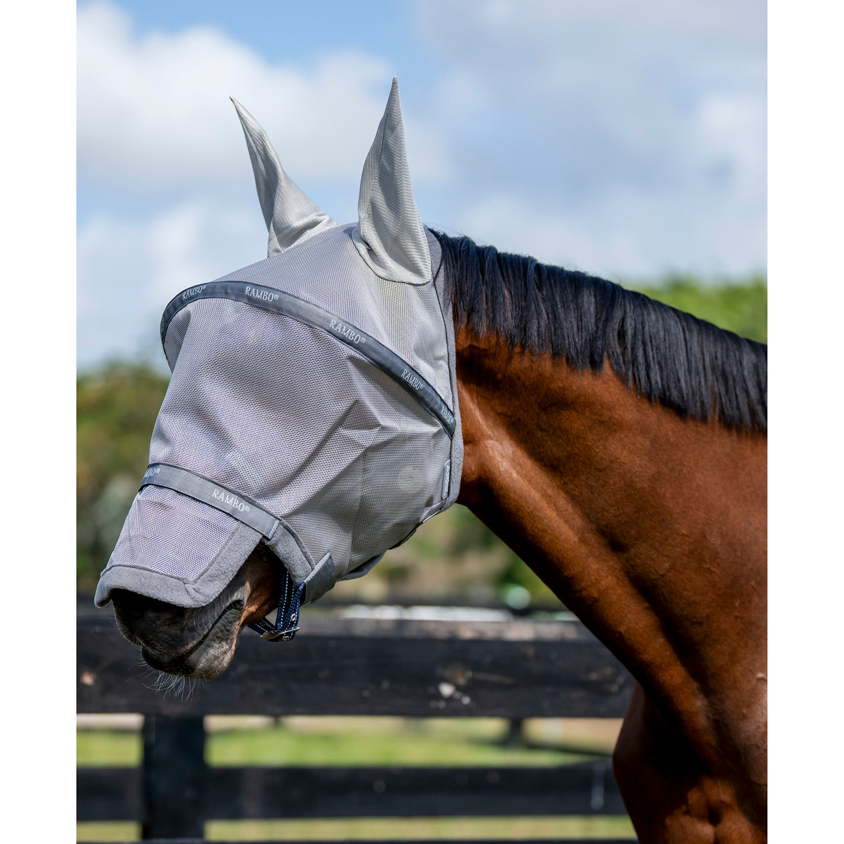 Horseware Rambo Plus Fly Mask- Silver/Titanium Grey