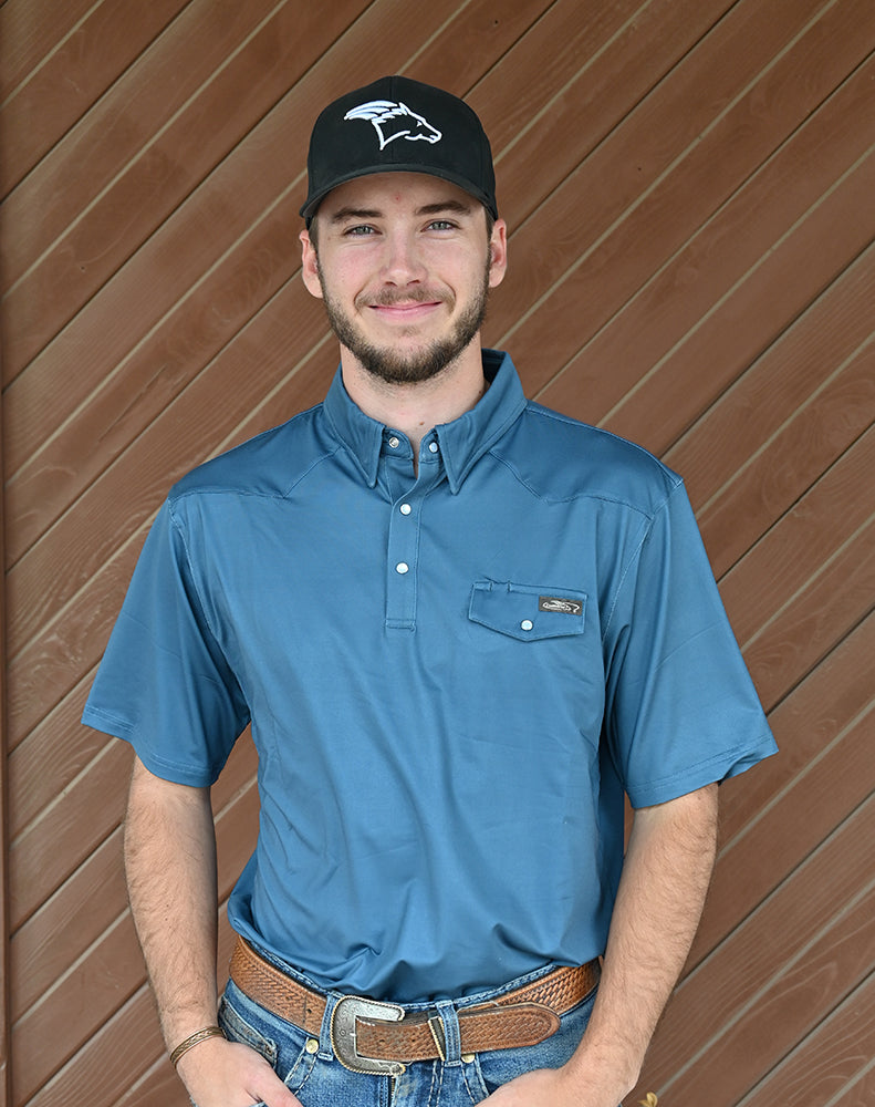 Coolhorse Short Sleeve Blue Pearl Snap Polo
