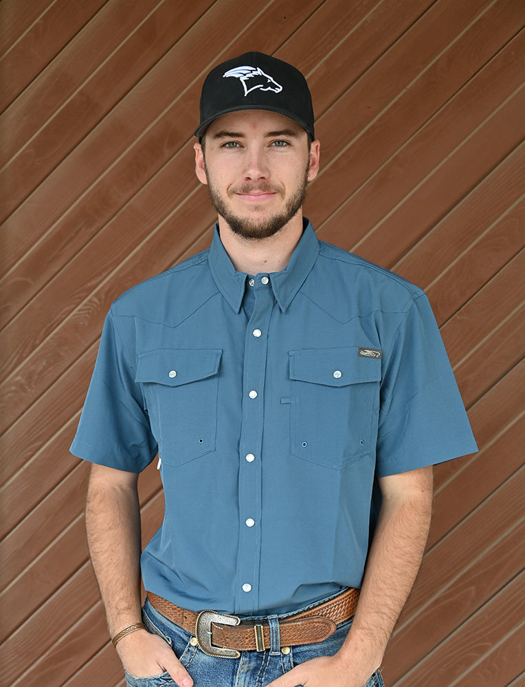 Coolhorse Short Sleeve Blue Pearl Snap Button Up Shirt