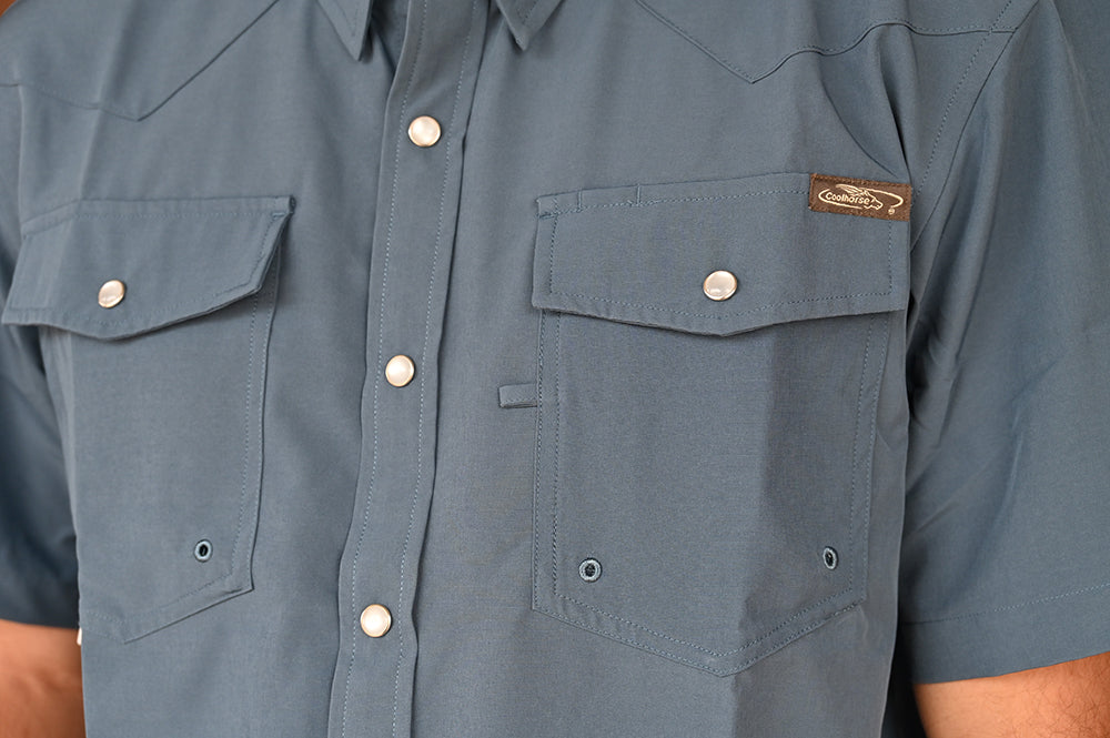 Coolhorse Short Sleeve Blue Pearl Snap Button Up Shirt