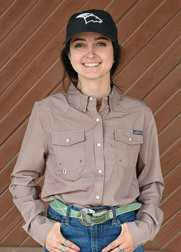 Coolhorse Women's Long Sleeve Light Brown Pearl Snap Button Up Shirt