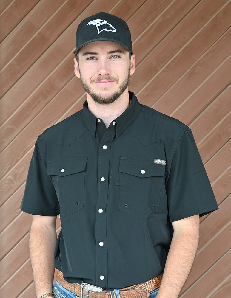 Coolhorse Short Sleeve Black Pearl Snap Button Up Shirt