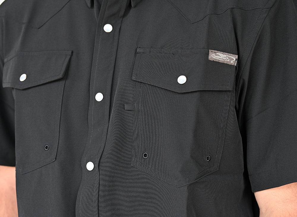 Coolhorse Short Sleeve Black Pearl Snap Button Up Shirt