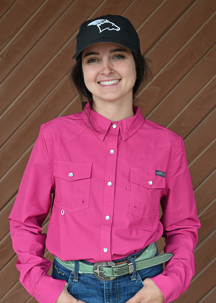 Coolhorse Women's Long Sleeve Magenta Pearl Snap Button Up Shirt