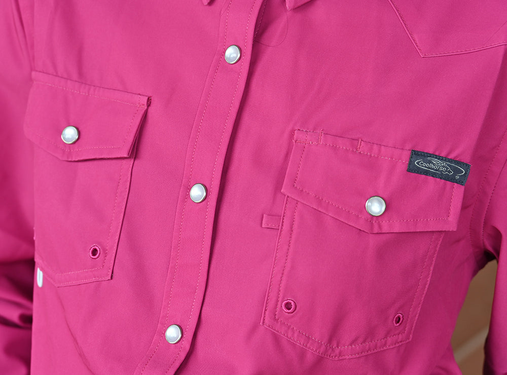 Coolhorse Women's Long Sleeve Magenta Pearl Snap Button Up Shirt