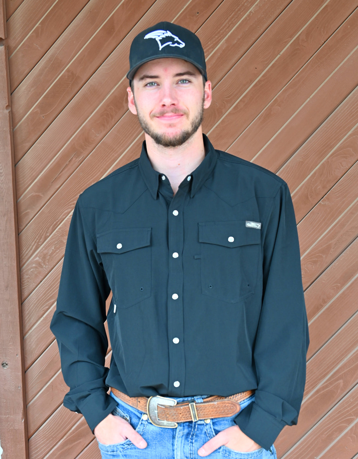Coolhorse Long Sleeve Black Pearl Snap Button Up Shirt