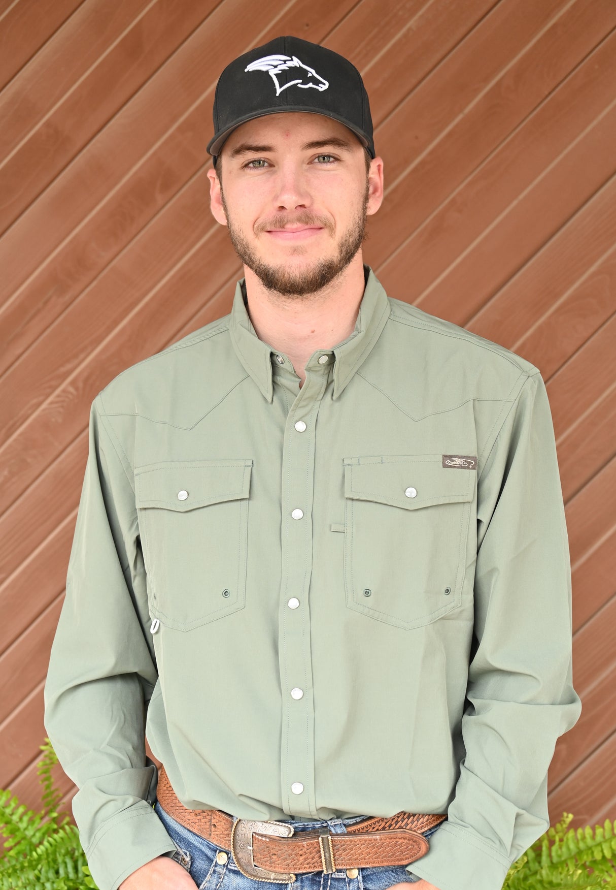Coolhorse Long Sleeve Sage Green Pearl Snap Button Up Shirt