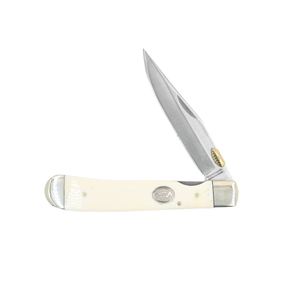 Moore Maker 4 1/8" White Bone Trapper Knife w/ Easy Open