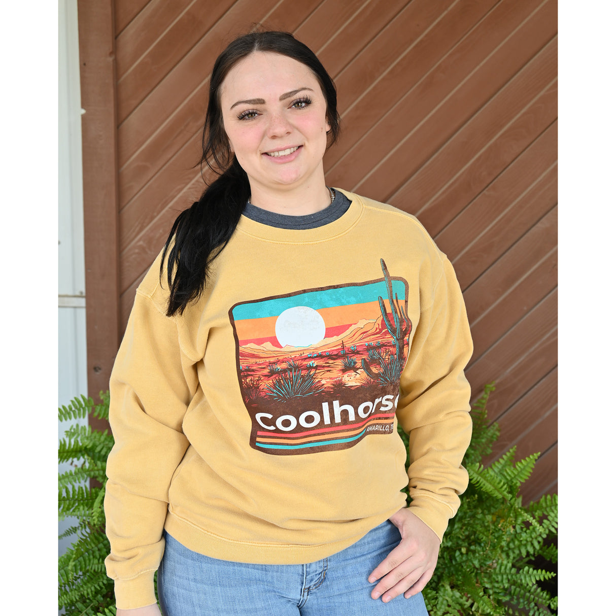 Coolhorse Mustard Western Desert Crewneck Sweatshirt