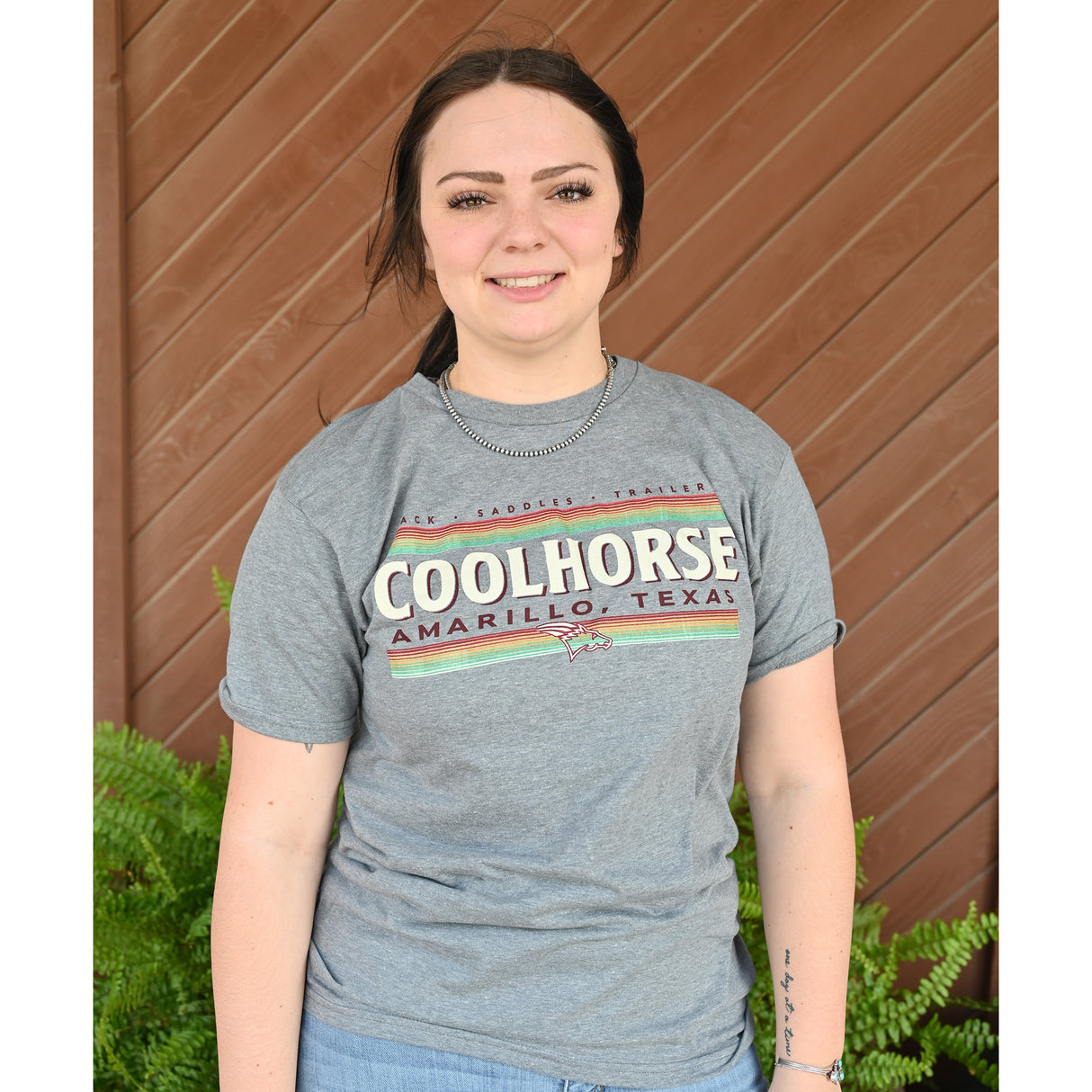 Coolhorse Gray Stripe Logo Short Sleeve T-Shirt
