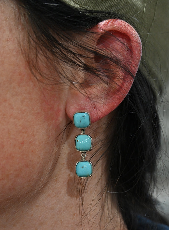 The Fallon Dangle Earring 3 Stone with Kingman Turquoise