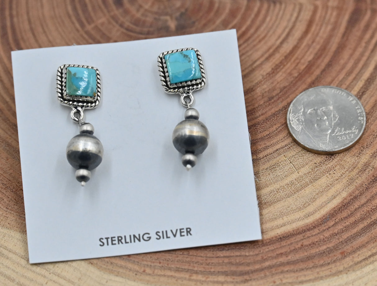 The Saylor Stud Earrings with Turquoise Stones and Dangle Pearls