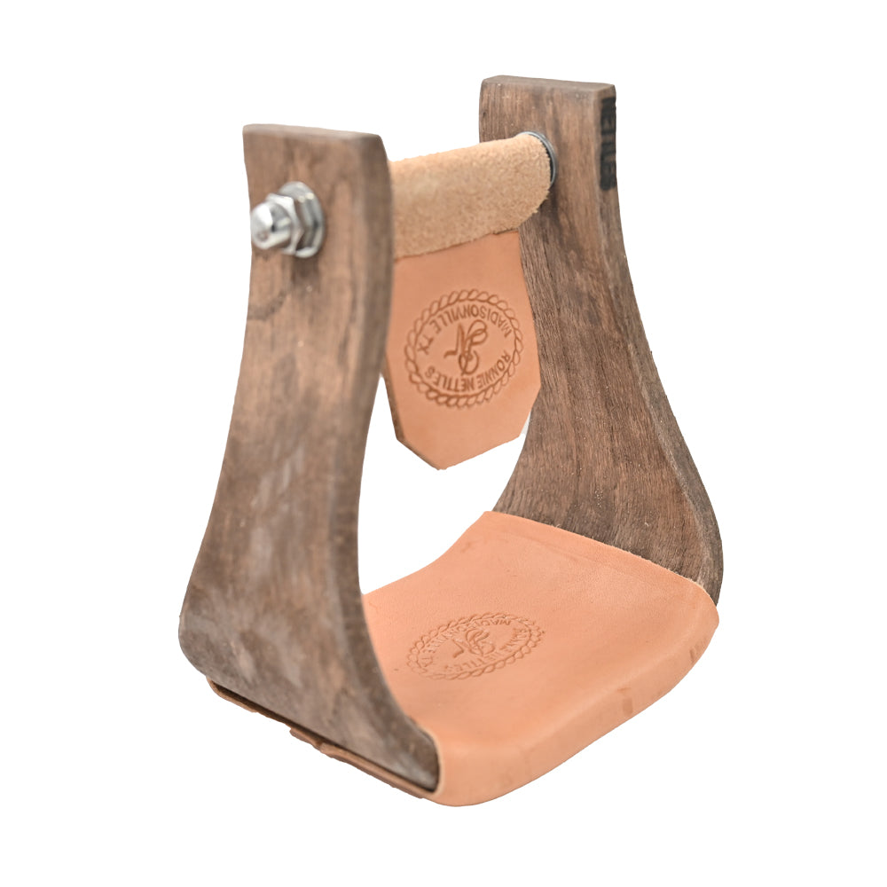 Nettles 4" "The Chisholm" Wooden Stirrups Mahogany Stain