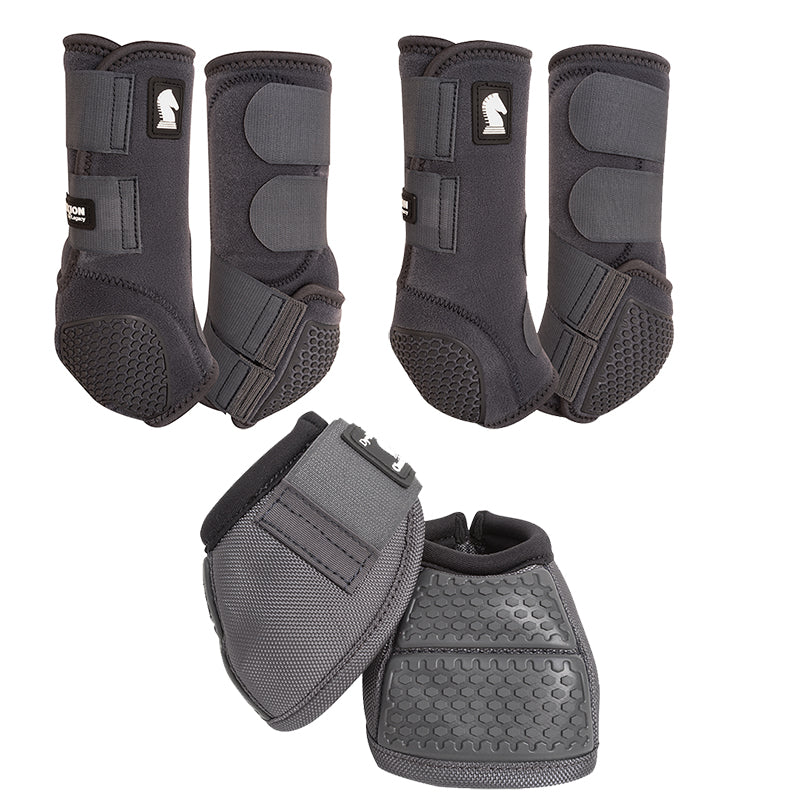Classic Equine Flexion by Legacy Complete Package, Front, Hind, & Bell Boot Combo Pack- Charcoal