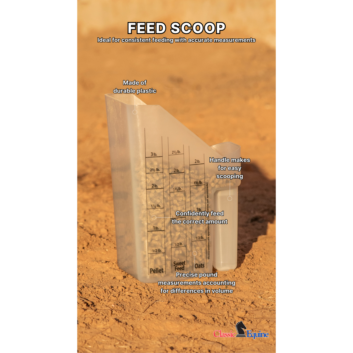 Classic Equine Feed Scoop with Measurements