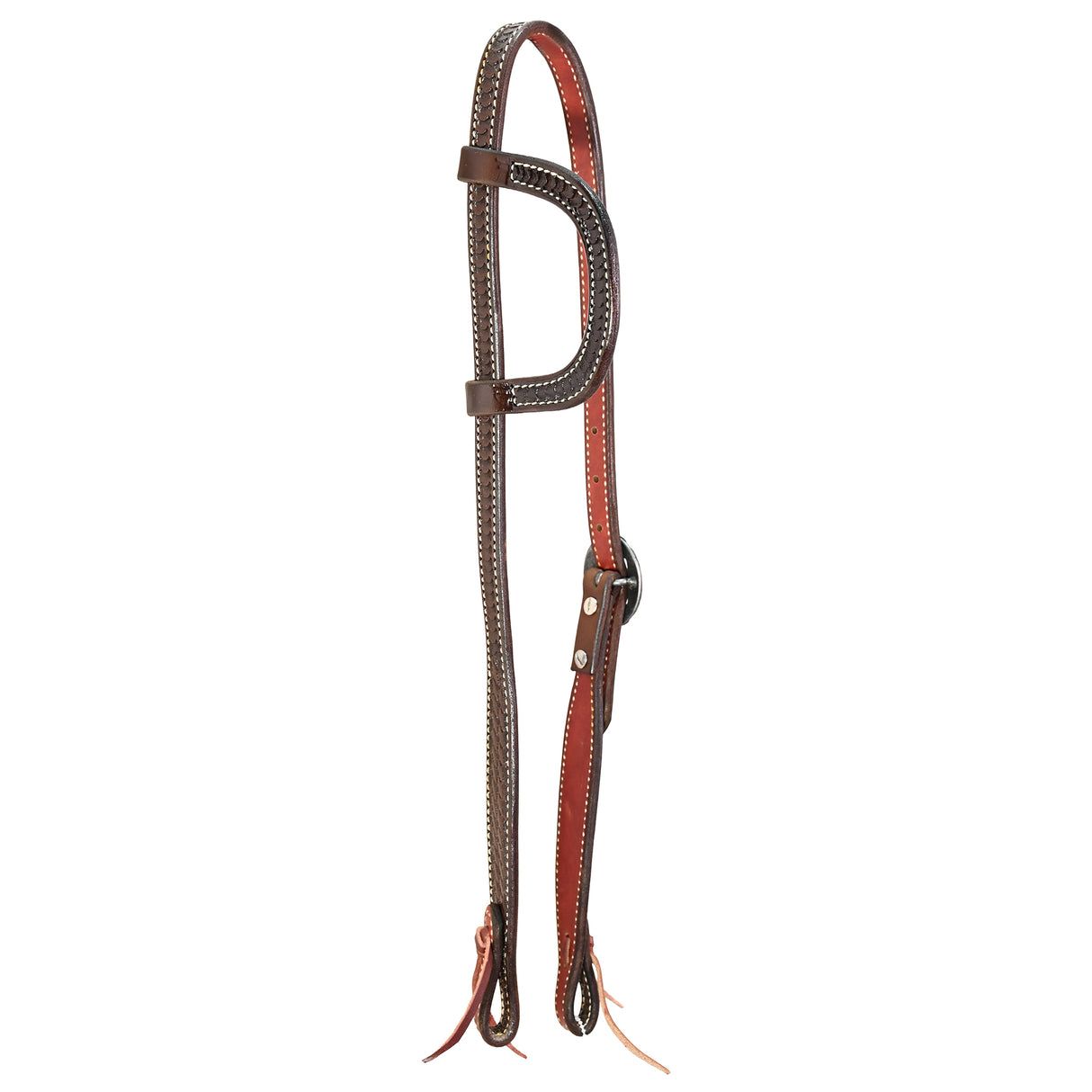 Scott Thomas Saddlery Chocolate Basket Stamped Slip Ear Headstall with Copper Rasp Buckle