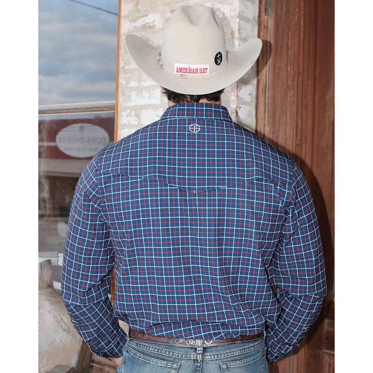 San Jac Men's Long Sleeve Performance Pearl Snap Shirt - Grid