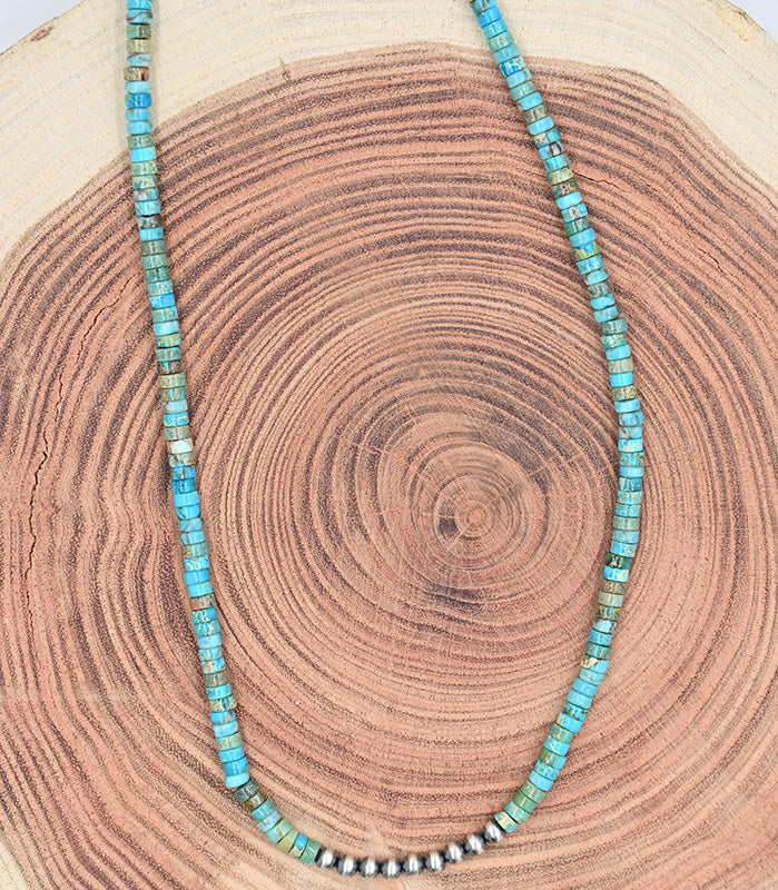 The Morgan Necklace Kingman Turquoise with Navajo Pearls-17"