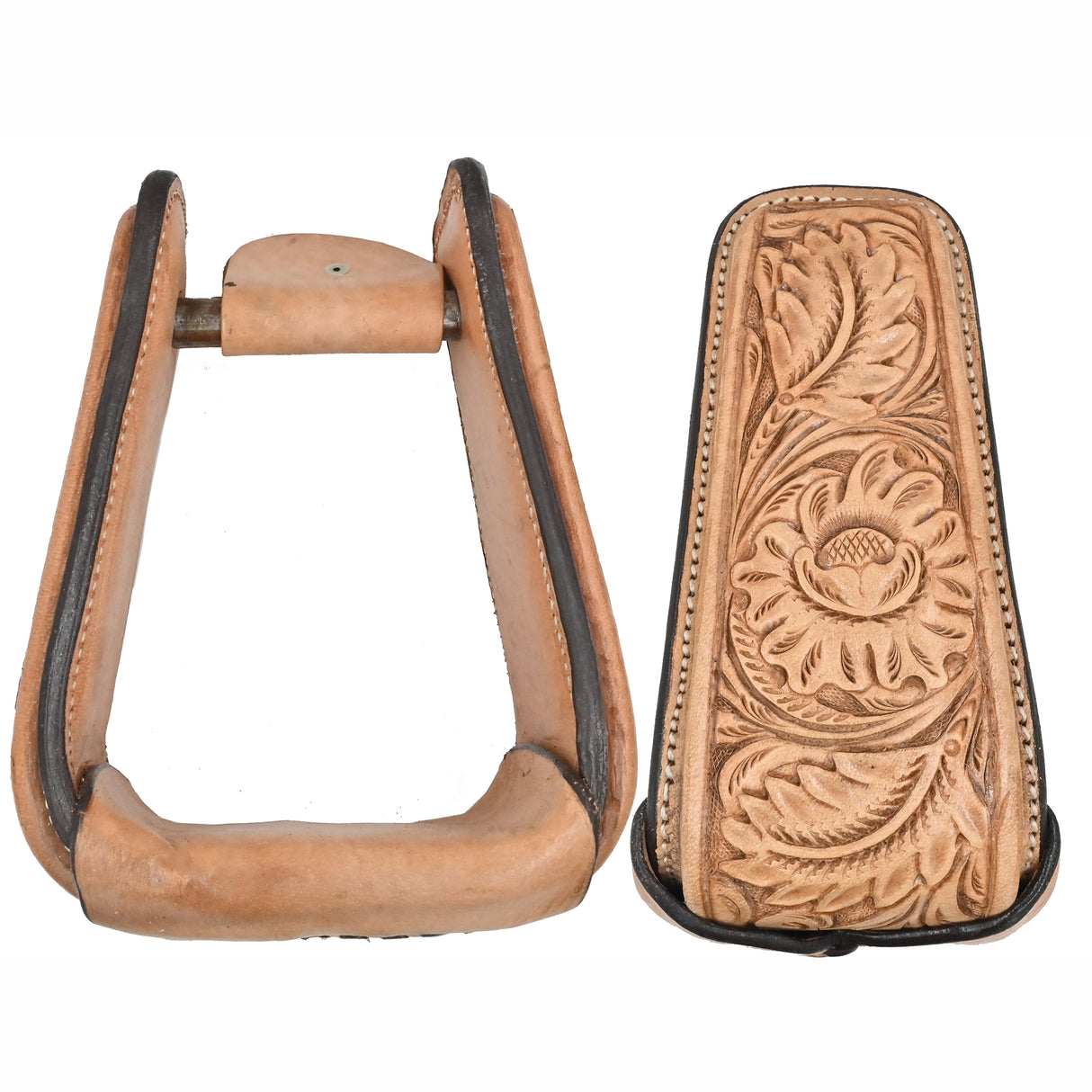 Jerry Beagley 4" Floral Tooled Roper Stirrups