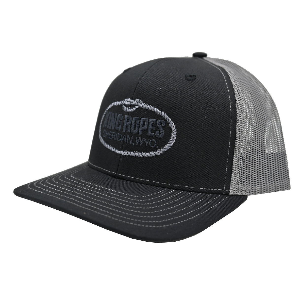 King Ropes Cap in Black with Charcoal Mesh and Charcoal Logo