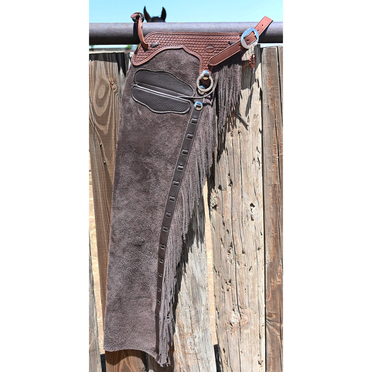 K Bar J Leather Co. Unisex Dark Brown Roughout Versatility Chaps