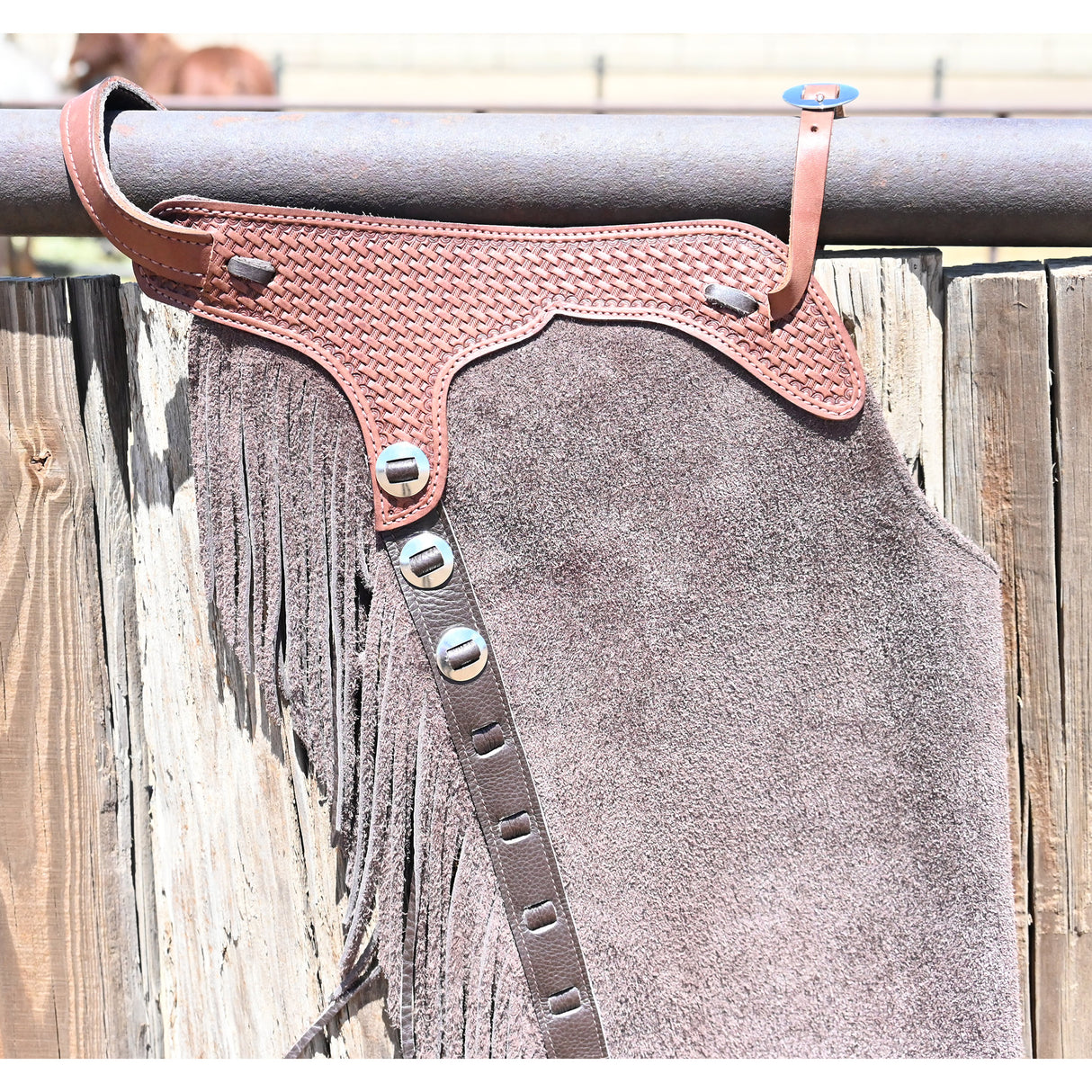 K Bar J Leather Co. Unisex Dark Brown Roughout Versatility Chaps
