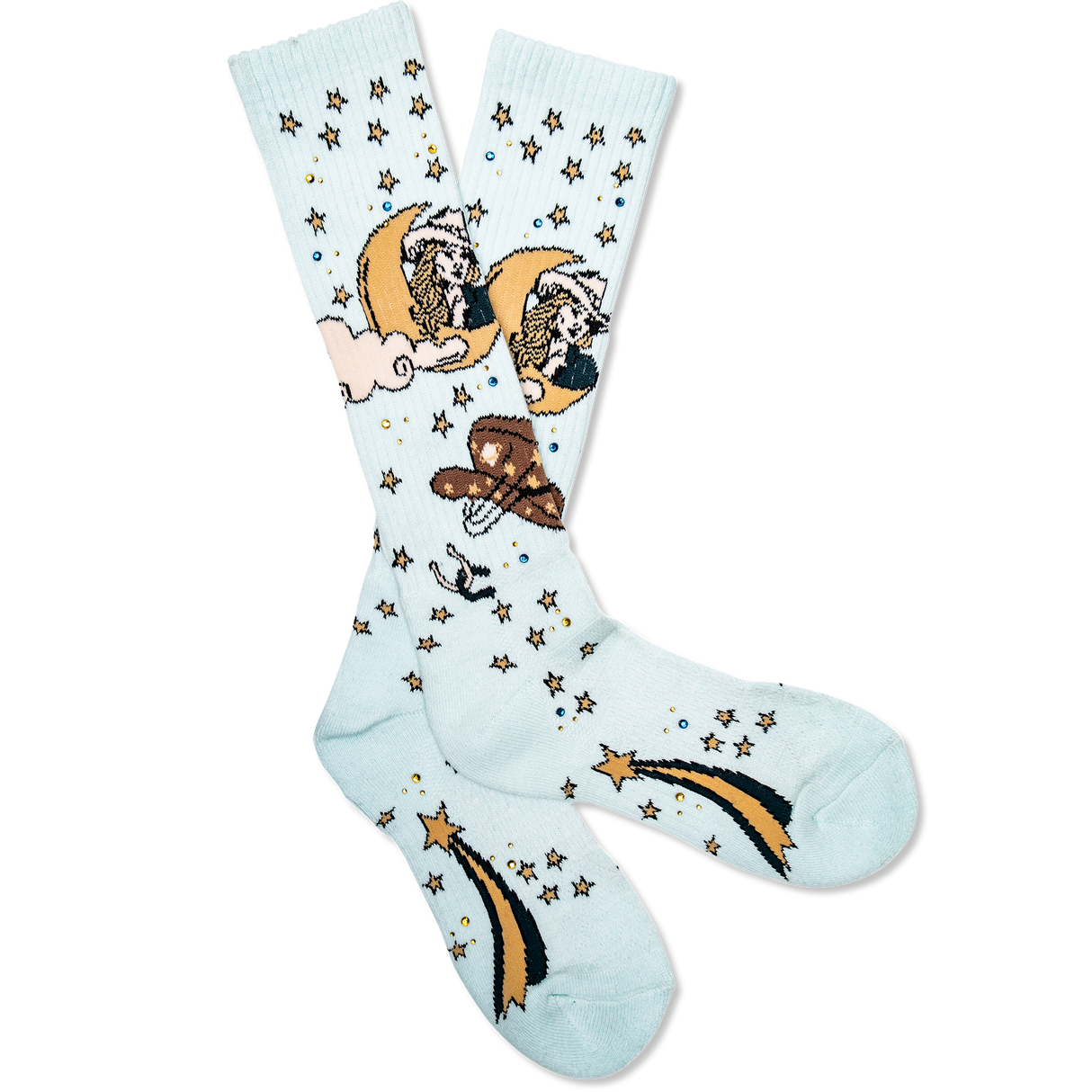 Lucky Chuck Cosmic Cowgirl Light Blue Western Performance Socks