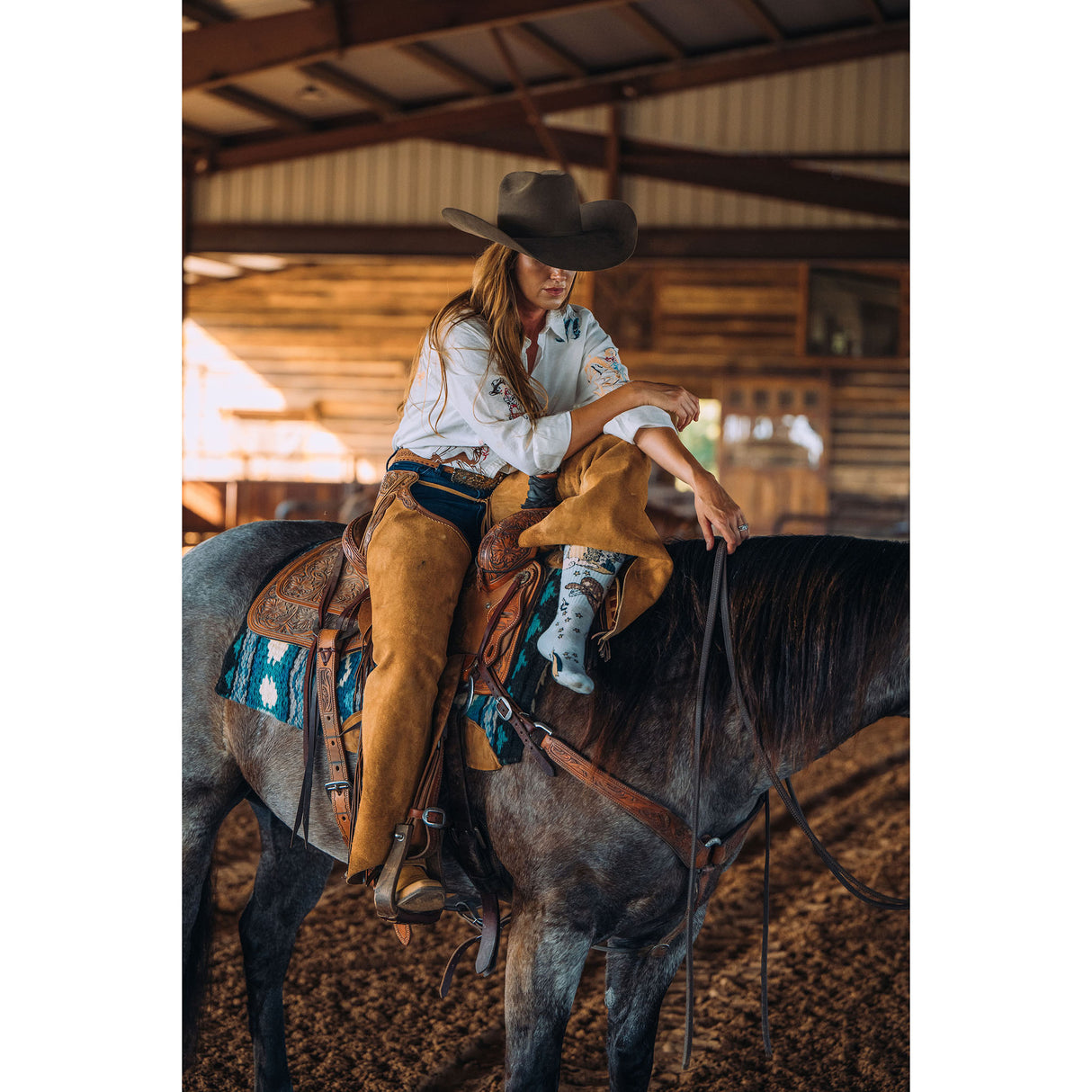 Lucky Chuck Cosmic Cowgirl Light Blue Western Performance Socks
