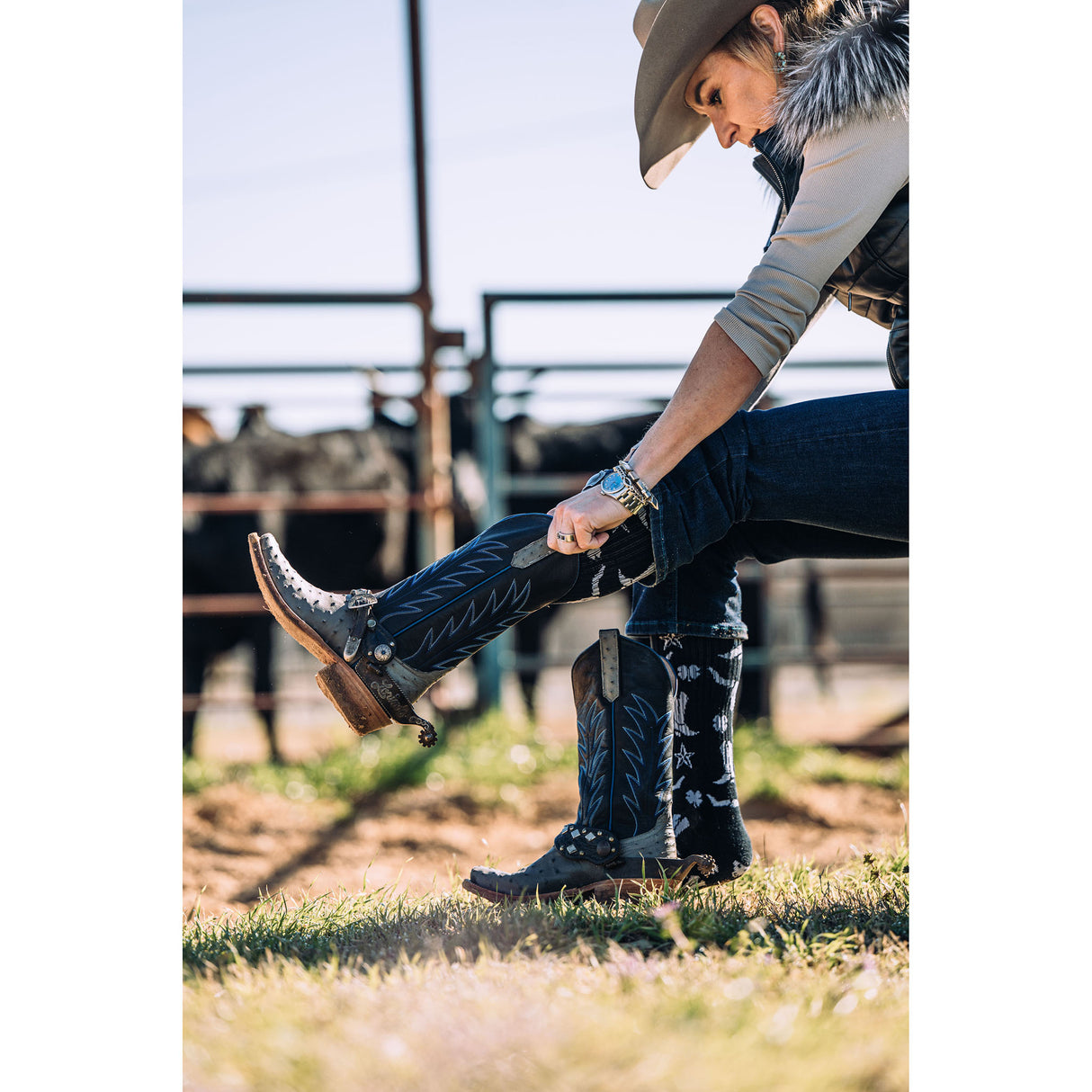 Lucky Chuck Get Western Black Western Performance Socks