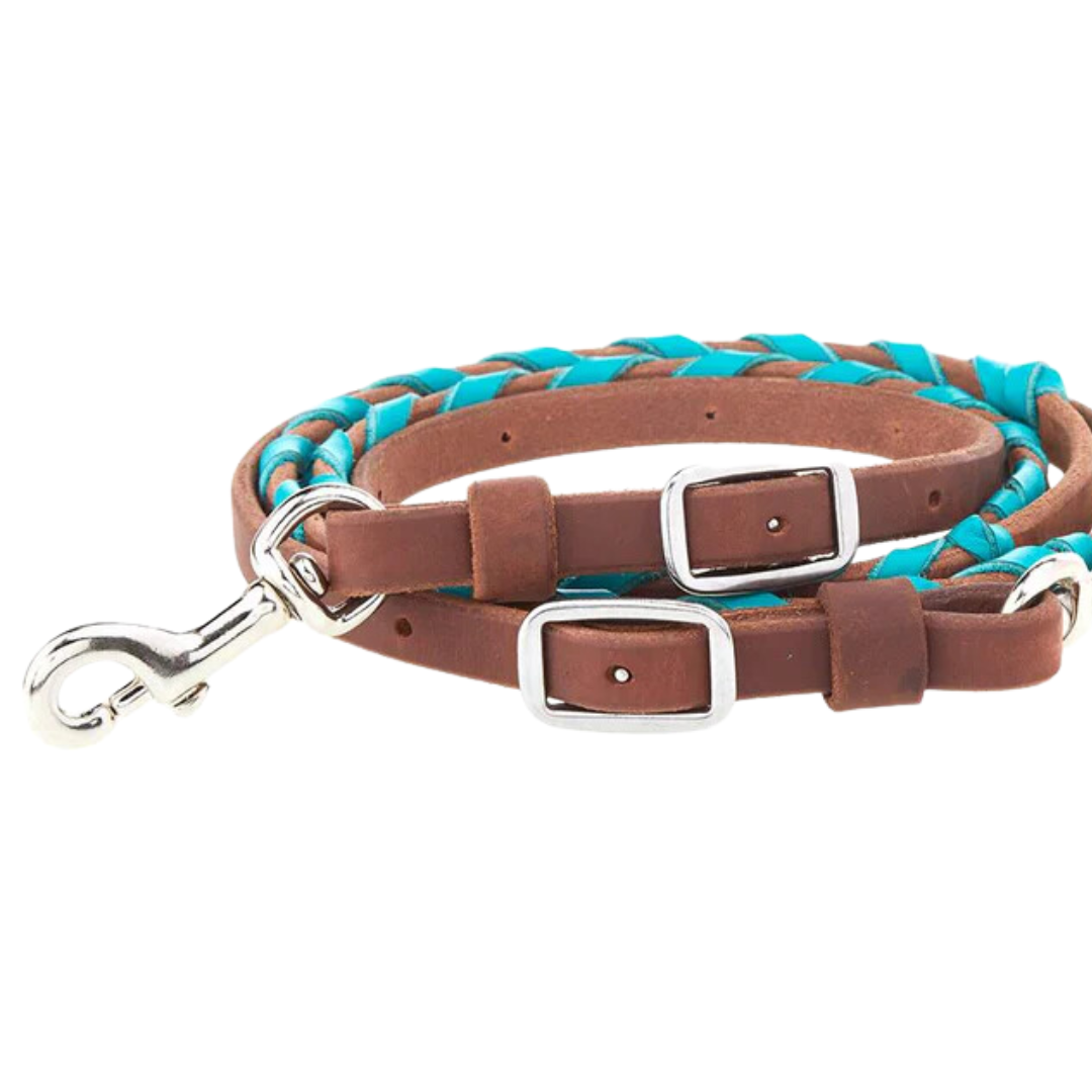 Martin Saddlery 5/8" Harness Barrel Reins with Latigo Turquoise Lace