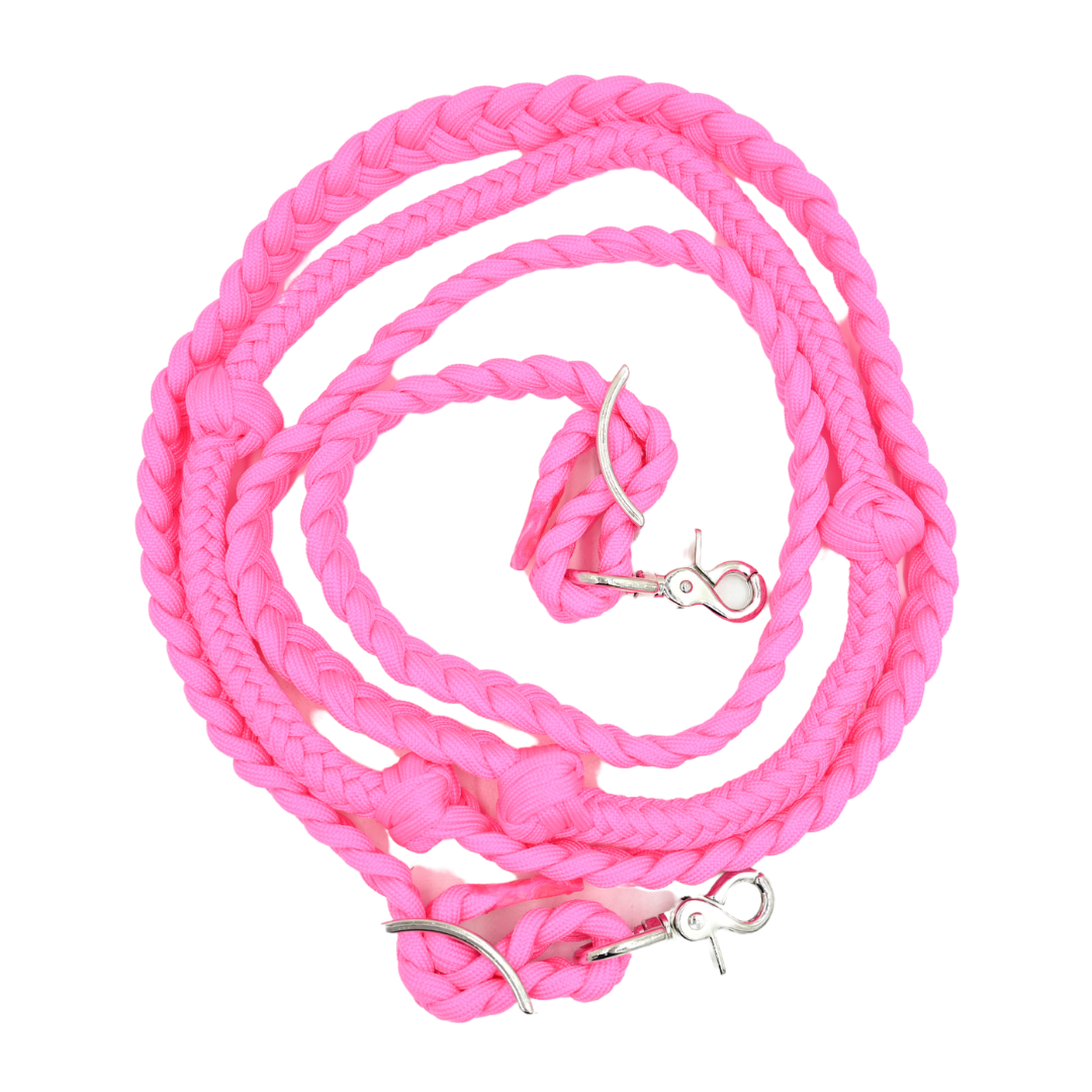 Martin Saddlery 1" Barrel Reins Braided Nylon with Knots- Pink