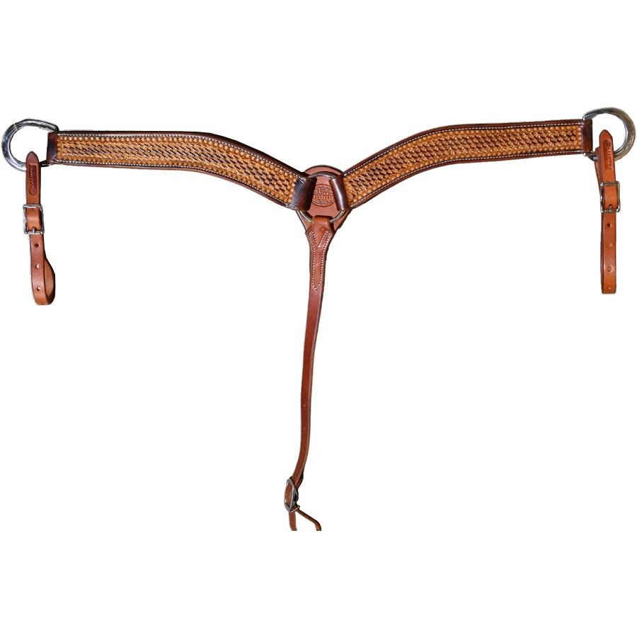 Tough 1 Basket Stamped Cowhide Curved Breastcollar For Horses – Premium Leather, Fully Adjustable, Stainless Steel Hardware
